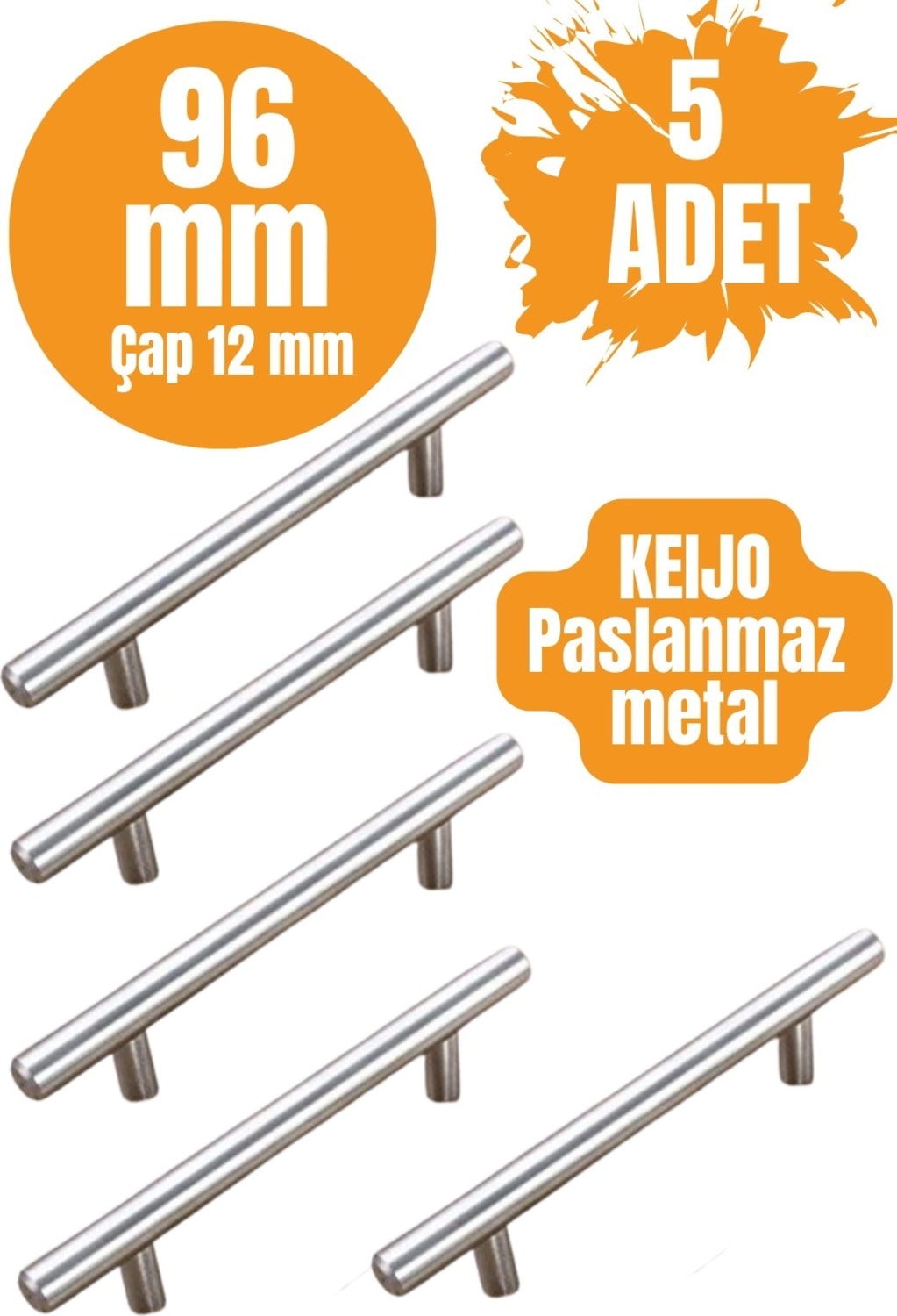 5 ADET Keijo INOX 96mm Paslanmaz Kulp (mobilya, dolap kulbu, kulp modeli)
