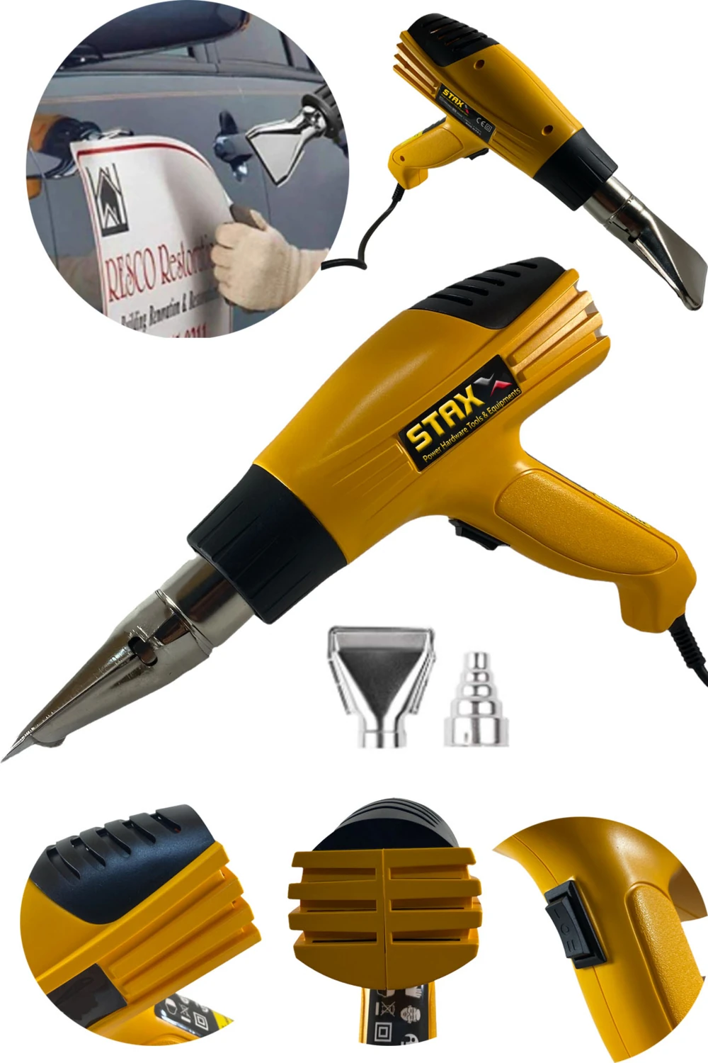 4000 W Titanyum Bakır Termik Koruma Çift Kademeli Profesyonel Sıcak Hava Tabancası 400 C°-900 C°