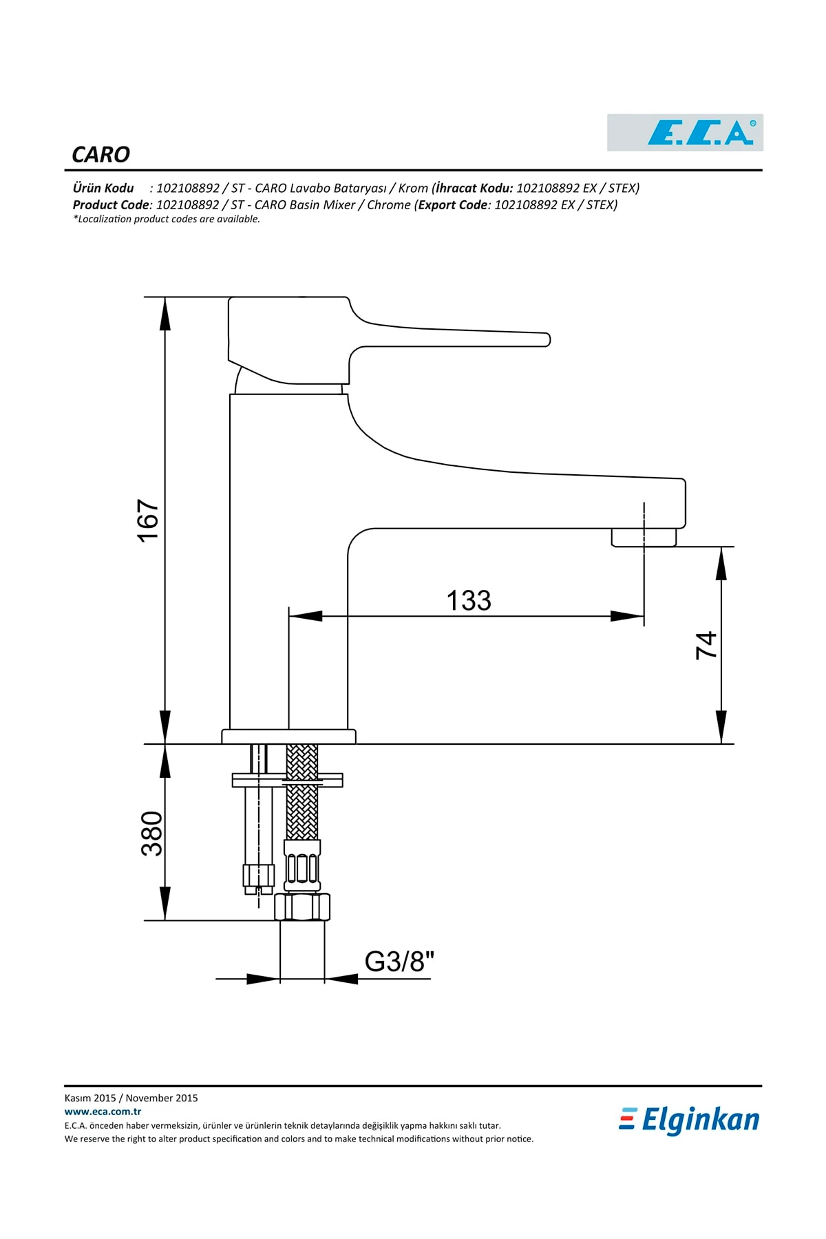 Caro Lavabo Bataryası 102108892 E.c.a. 20 Yıl Garantili E.c.a.