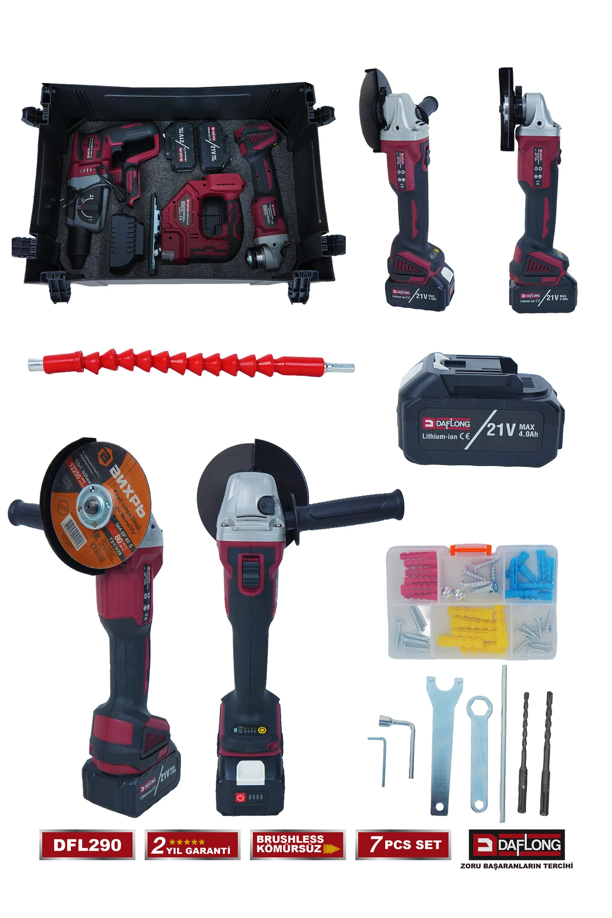 PRO 4 BATARYALI TAŞIMA ÇANTALI 7'Lİ USTA SETİ TİLKİ KUYRUĞU+DEKUPAJ+SUNTA MAKİNASI DFL-290