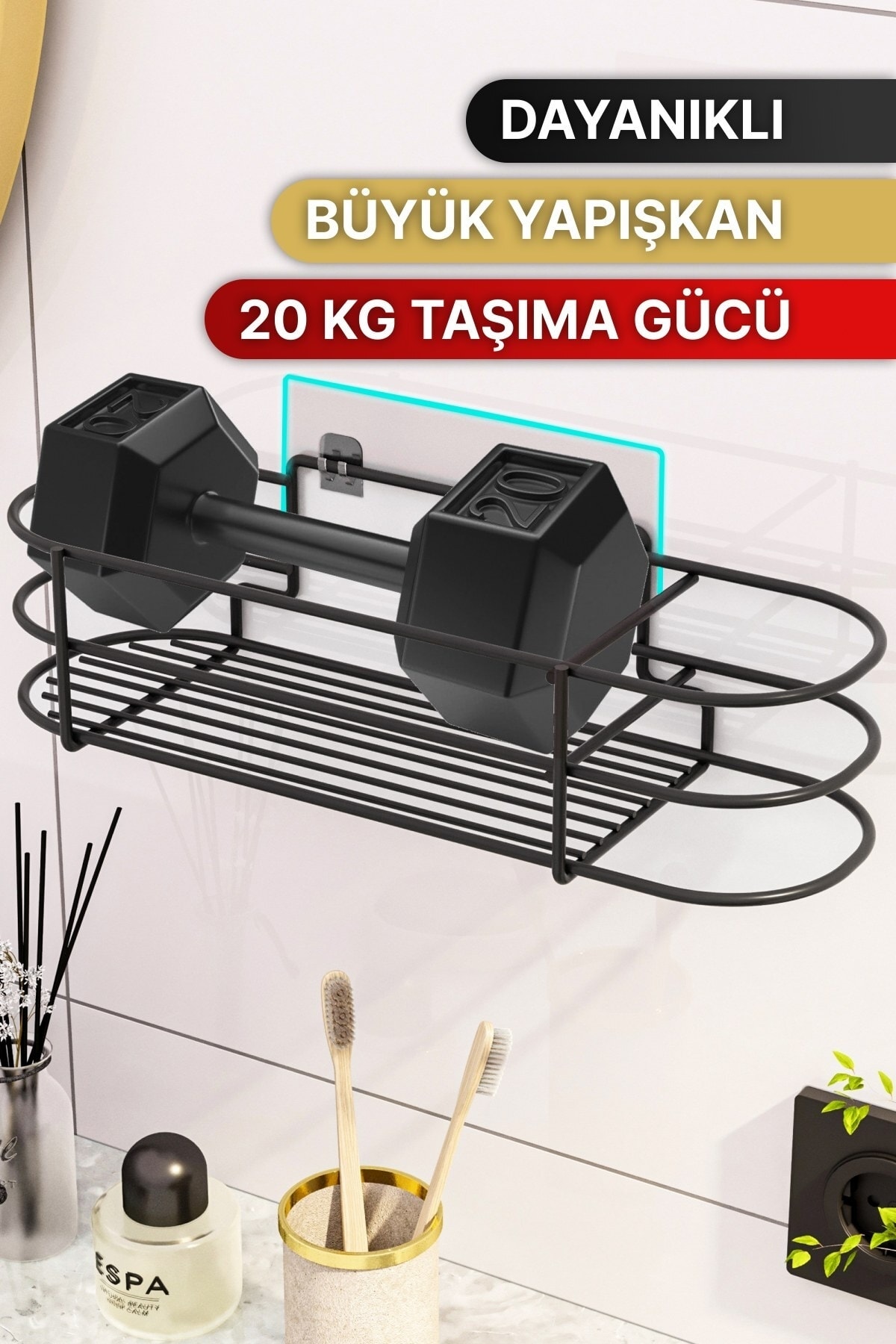 Banyo Aksesuarları Banyo Düzenleyici Yapışkanlı Saç Kurutma Makinesi Fön Makinesi Organizer Raf