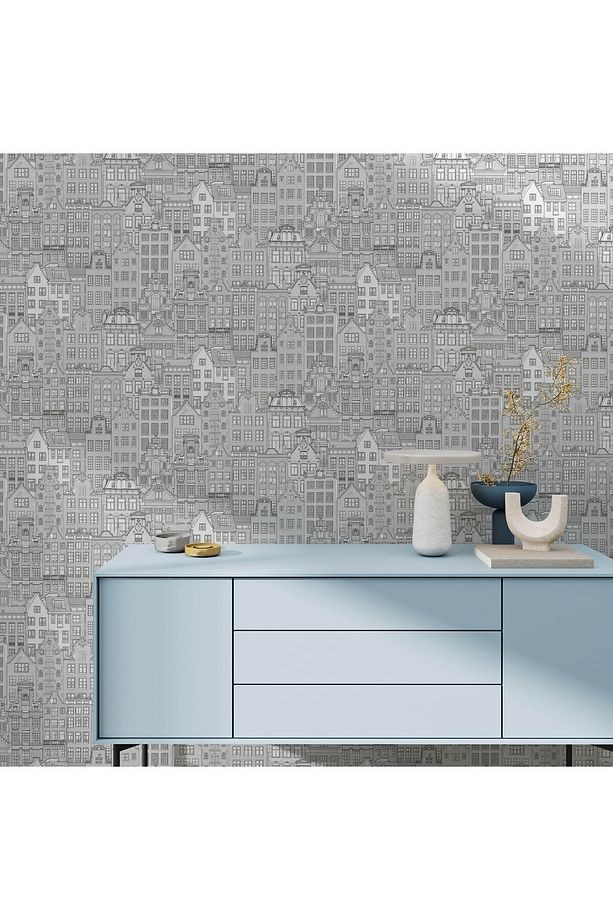 Roka 23115-1 Şehir Desenli Düz Sade Duvar Kağıdı