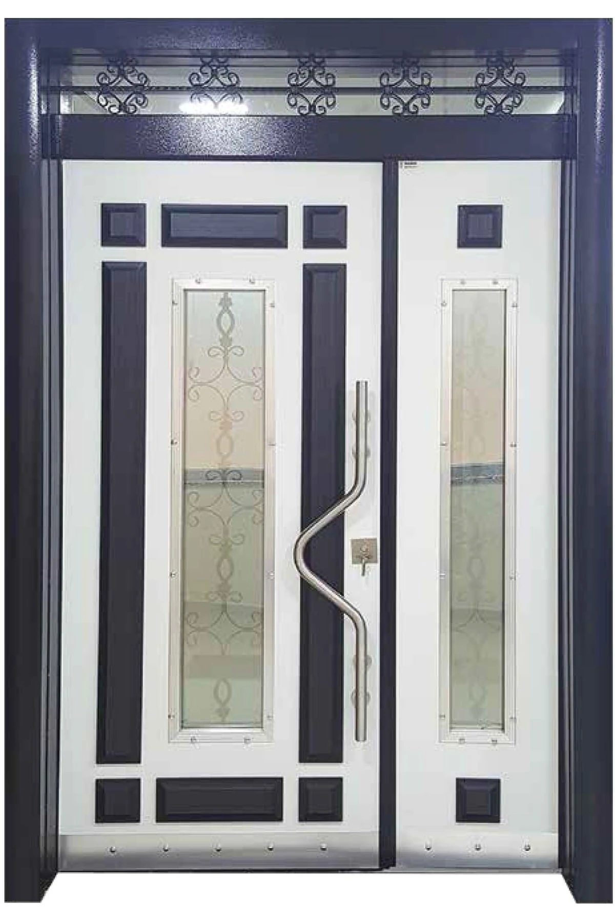 Çelik Kapı Modelleri Antrasit - , Çelik Kapı, Beyaz Kabartmalı Model Apartman Giriş Kapısı Sol