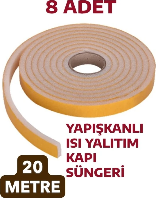 8 Adet Yapışkanlı Kapı Bandı Isı Yalıtım Süngeri(2,5 mt x 8)