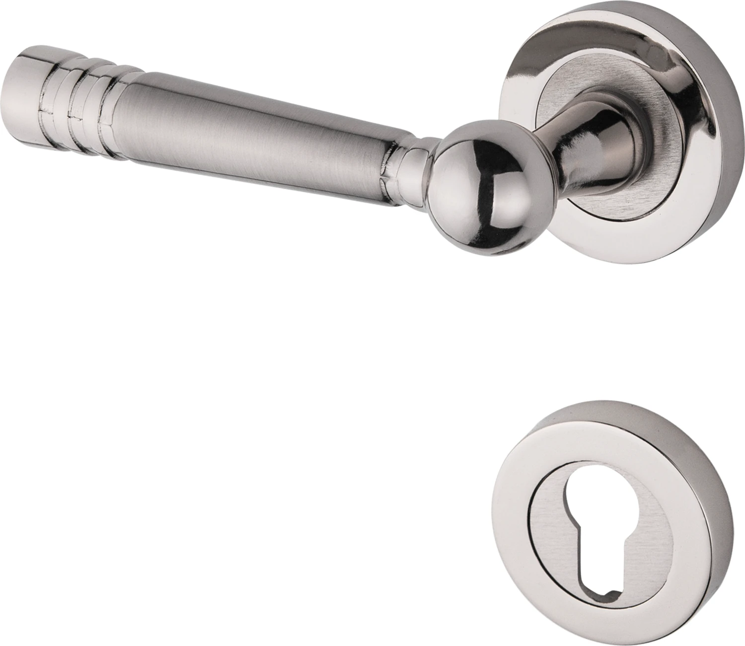 Osmanlı Rozetli Nikel Saten Çelik Kapı Daire Giriş Kapı Kolu Sol Basar Tek Yön