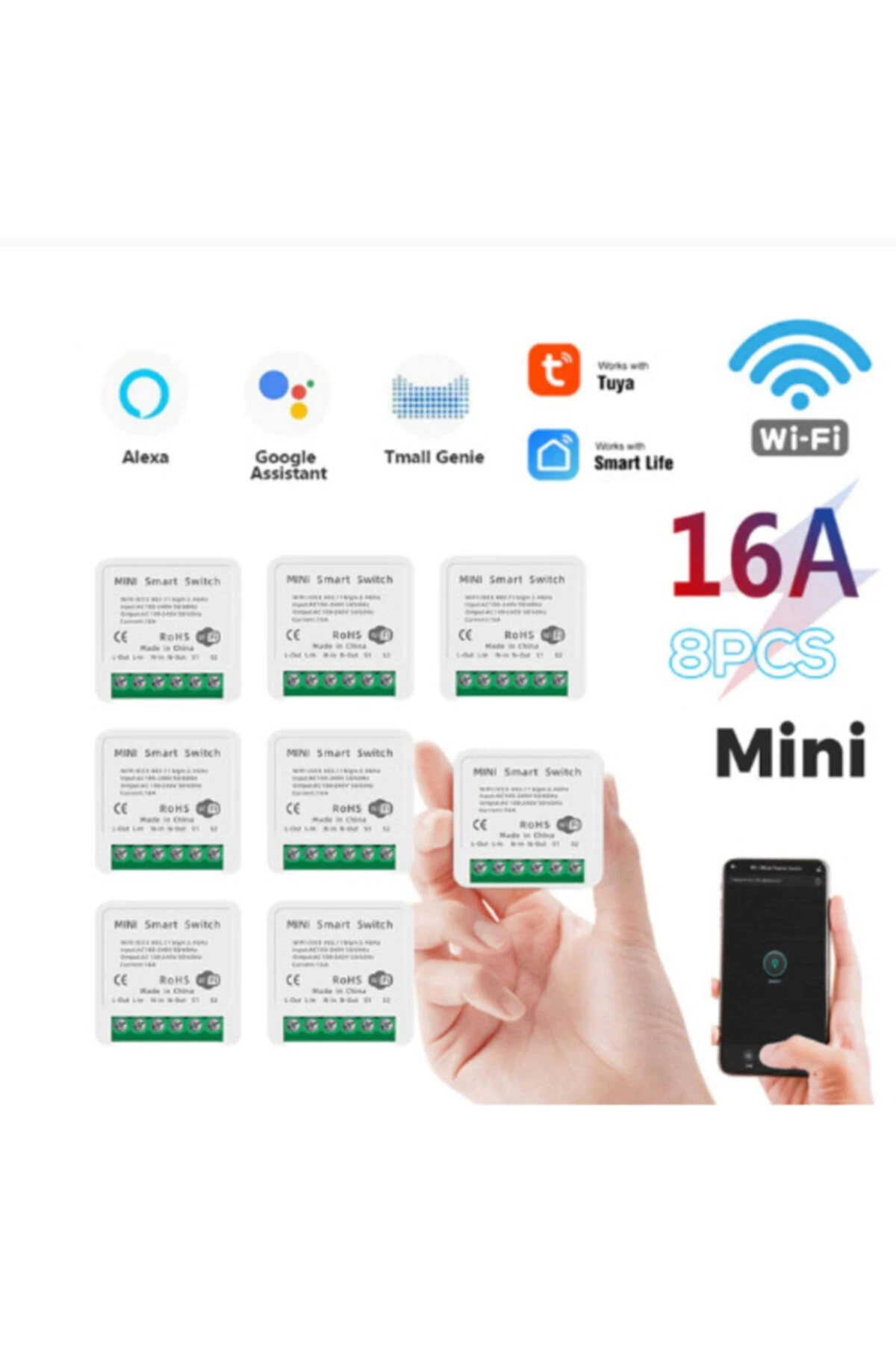 8 Adet Tuya Wifi Destekli Akıllı Işık Kontrol Anahtarı Açık Kapalı