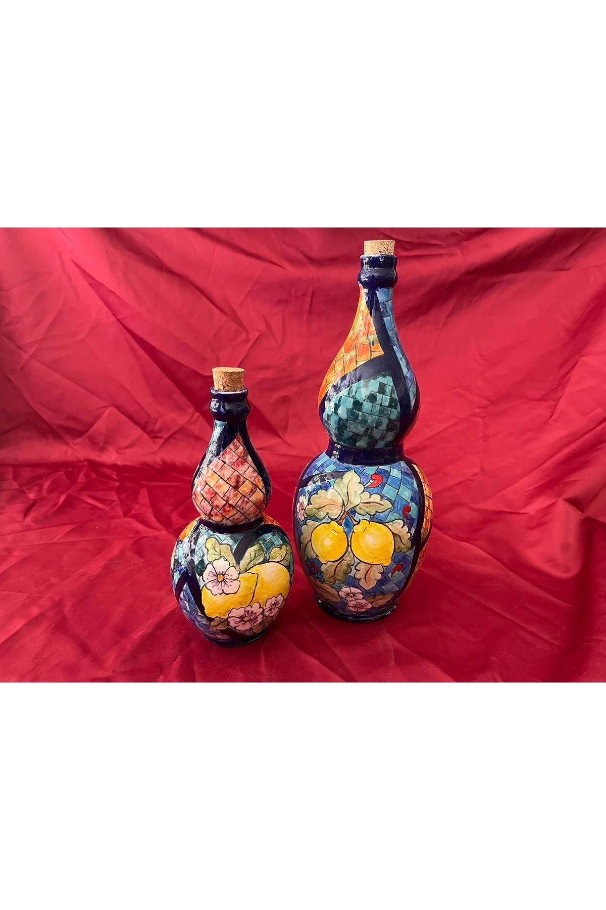 Çini Şişeler Limon Ve Mozaik Desenli Ikili