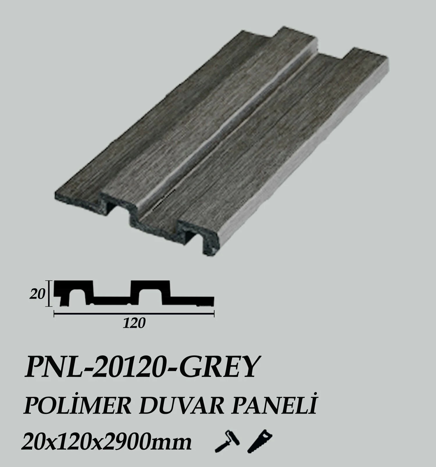 GREY Polimer Duvar Paneli 20X120X2900mm