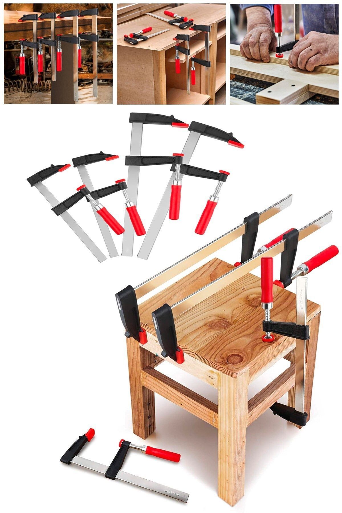 2 Adet Çelik F Tipi Mobilyacı Işkencesi 50x250mm Ile 50x250 mm Marangoz F Kelepçesi