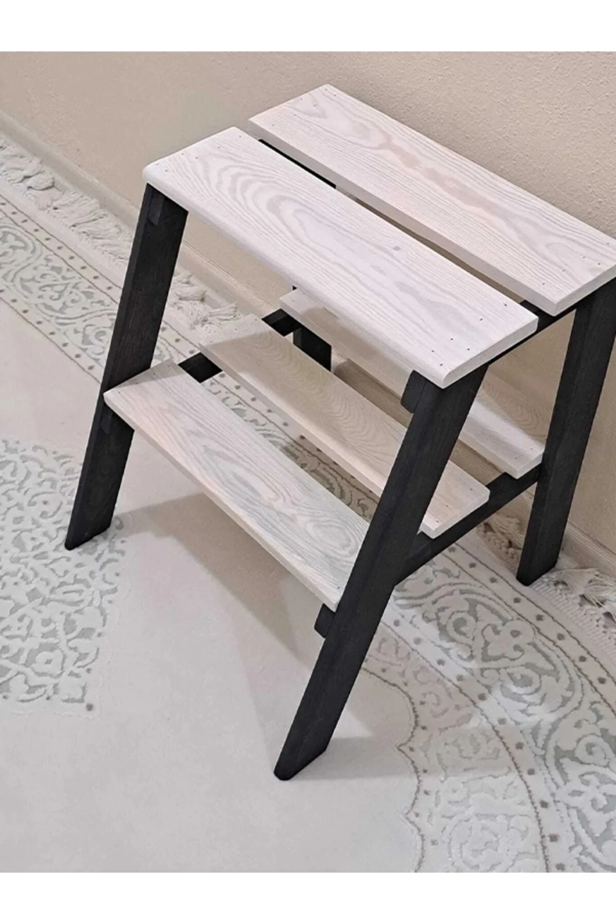 Ahşap Tabure Basamaklı Merdiven Yükseltici Dayanıklı Tabure Siyah-beyaz