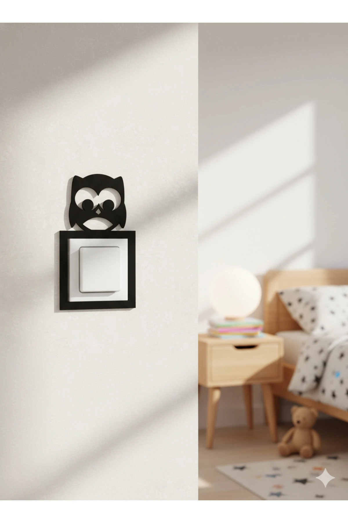 2121-m Lazer Kesim Ahşap Anahtar Priz Çerçevesi Mavi Tekli Baykuş