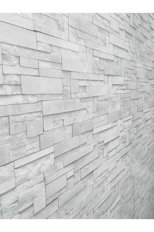 Oskar White Doğal Taş Görünümlü Açık Gri Duvar Kağıdı(5m2)