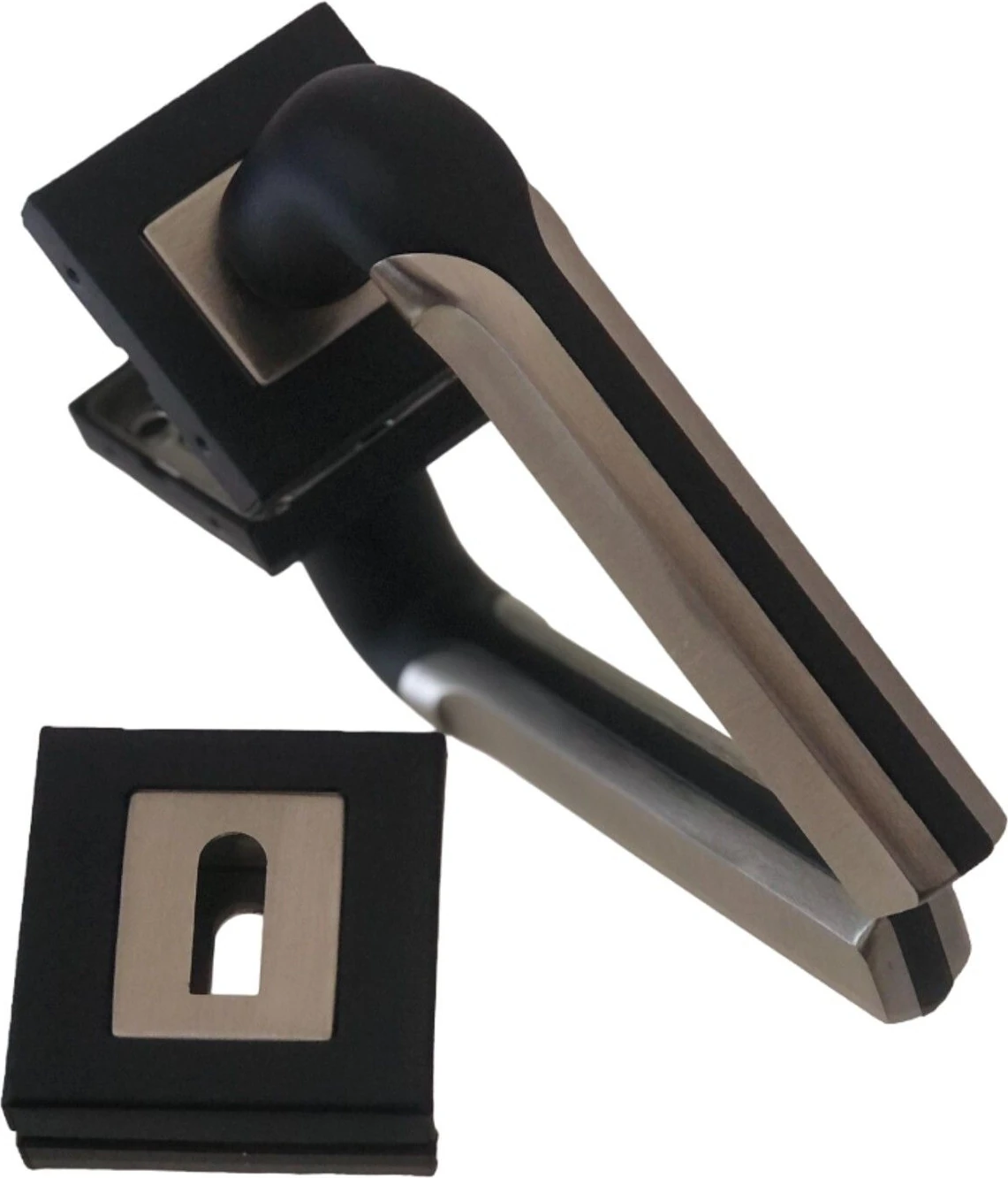 Paslanmaz Çelik Siyah-Saten Kare Rozetli Kapı Kolu Takımı