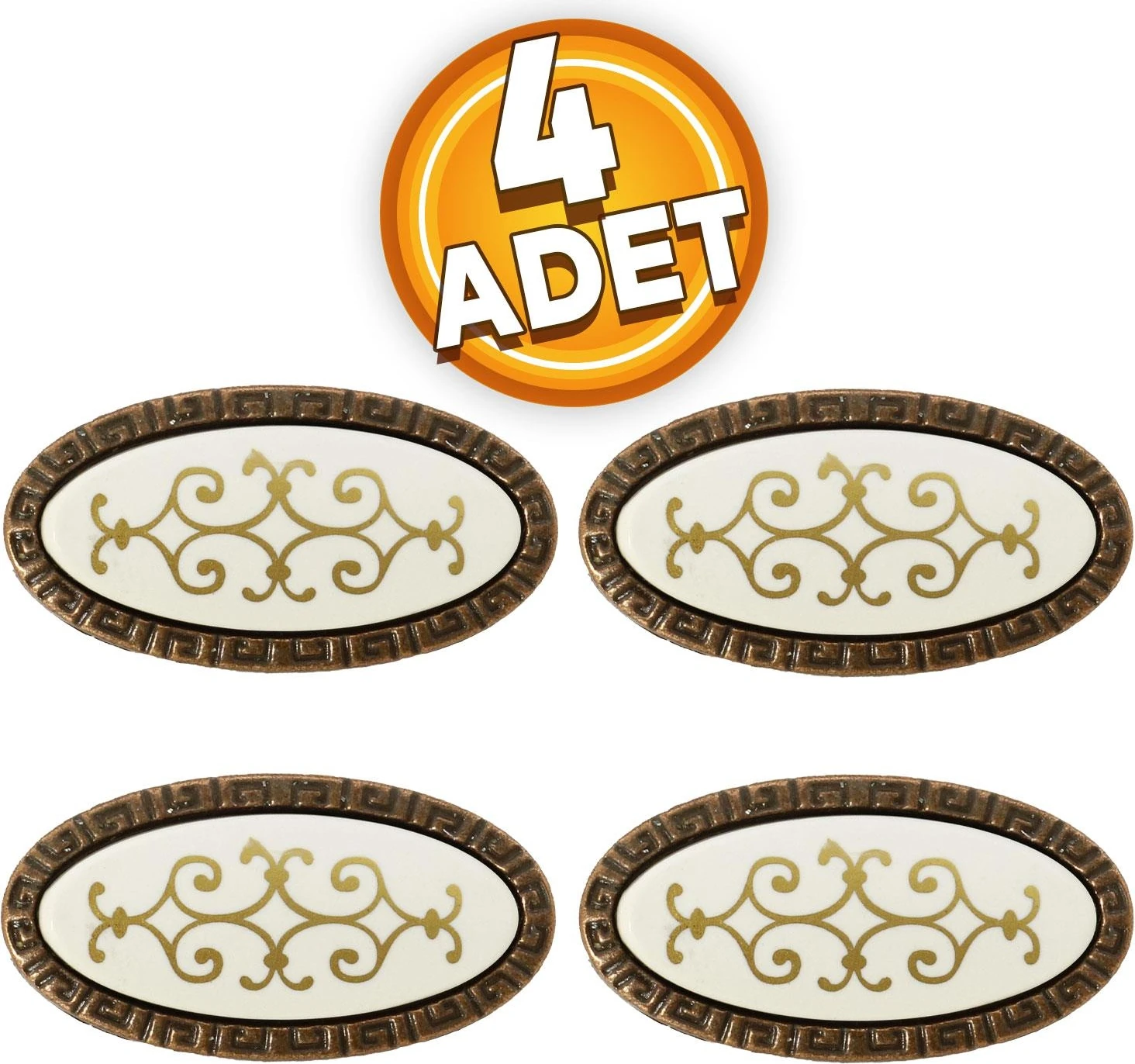 Seçil Düğme Metal Beyaz Eskitme Antik Bakır (4 ADET) Mobilya Mutfak Dolap Kulpu Kulbu Kulpları