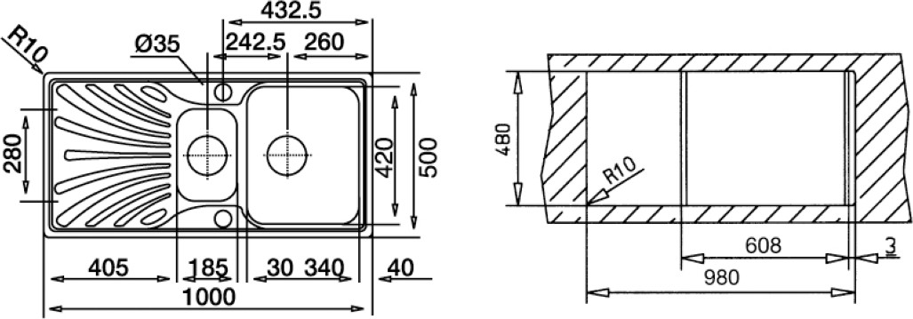 Princess 60 B Sağ 1,5 Göz Paslanmaz Çelik Tezgah Üstü Eviye 100*50 Cm