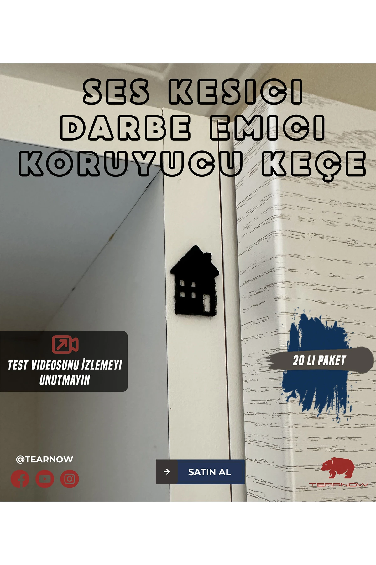 Dolap Kapı İçin Ses Kesici Darbe Emici Koruyucu Keçe 20 Li Set - Ev