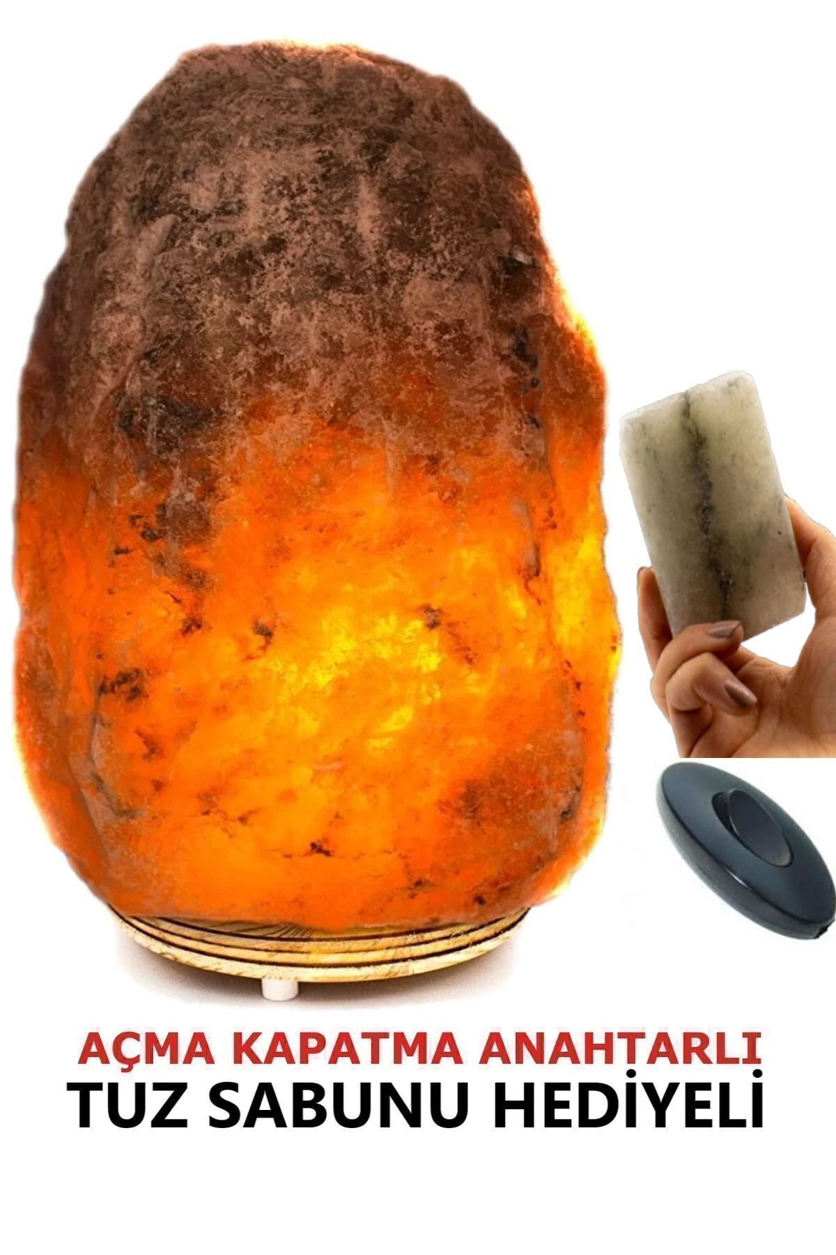 Doğal Kaya Tuzu 3/4 Kg, Gece Lambası Açma Kapatma Anahtarlı, Beyaz Renk