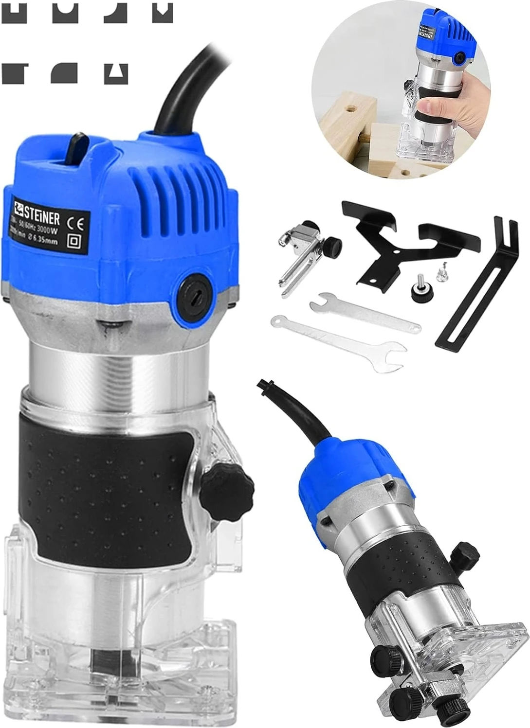 Alman 3000 W 6 Kademe Devir Ayarlı Formika Traşlama Freze Makinesi 6 mm Pens Mv