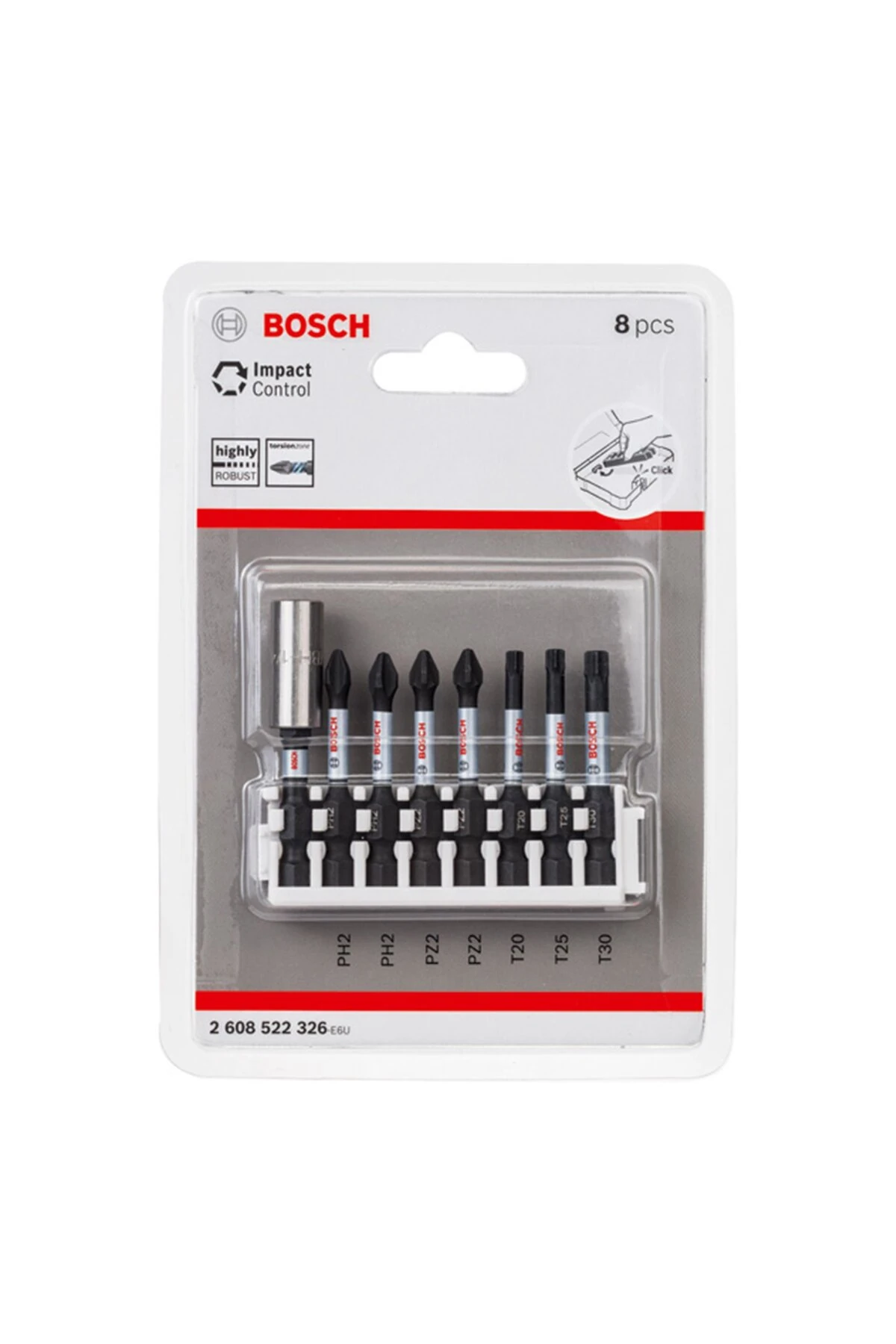 - Impact Control Serisi Vidalama Ucu 8'li PH2x2/PZ2x2/T20/T30 *50mm + Standart Tutucu *60mm