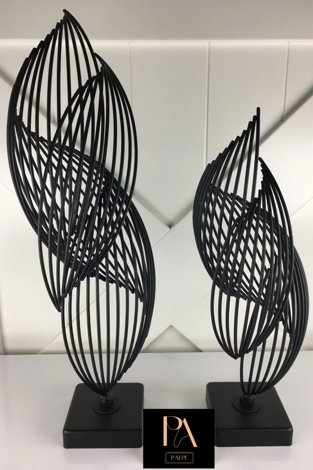 Siyah Helezyon 2'li Takım Metal Biblo Obje Ev Aksesuar Masa Konsol Orta Sehpa Dresuar Salon Ofis Dekor