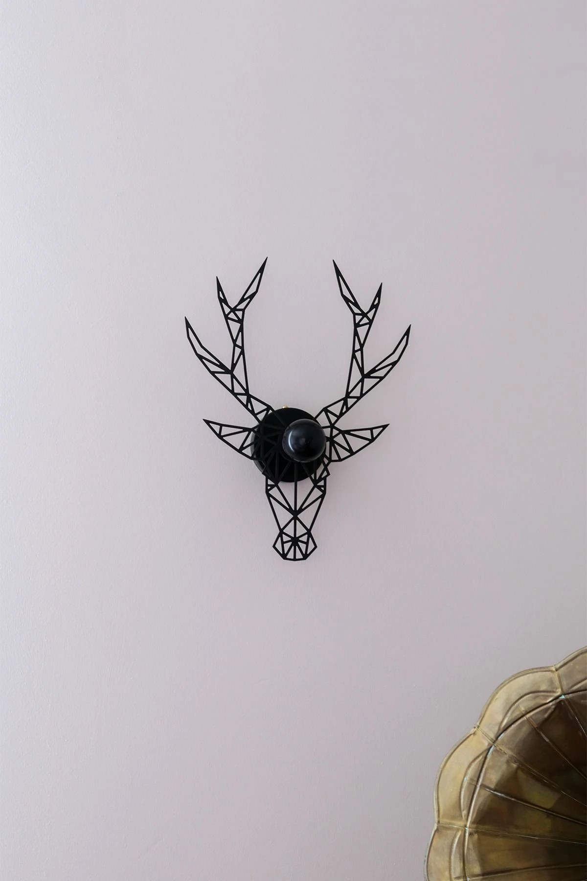 1 "Geometrik Geyik" 2m Anahtarlı Dekoratif Desenli Gölge Aplik Modern E27 Ahşap Siyah TR