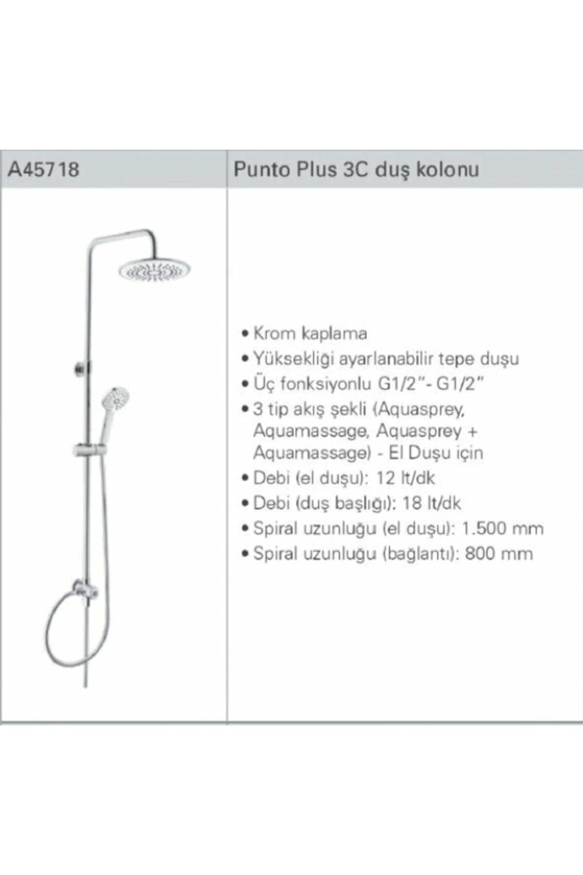 Plus 3c Rain Tepe Duş Seti, Krom A45718