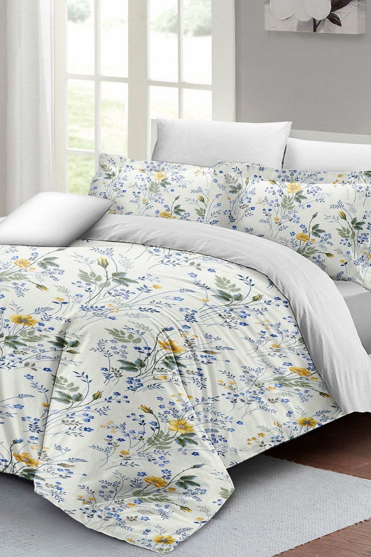Kıng Sıze Spring Floral Luxury Çift Kişilik Pamuk Saten Nevresim Takımı 220x240cm