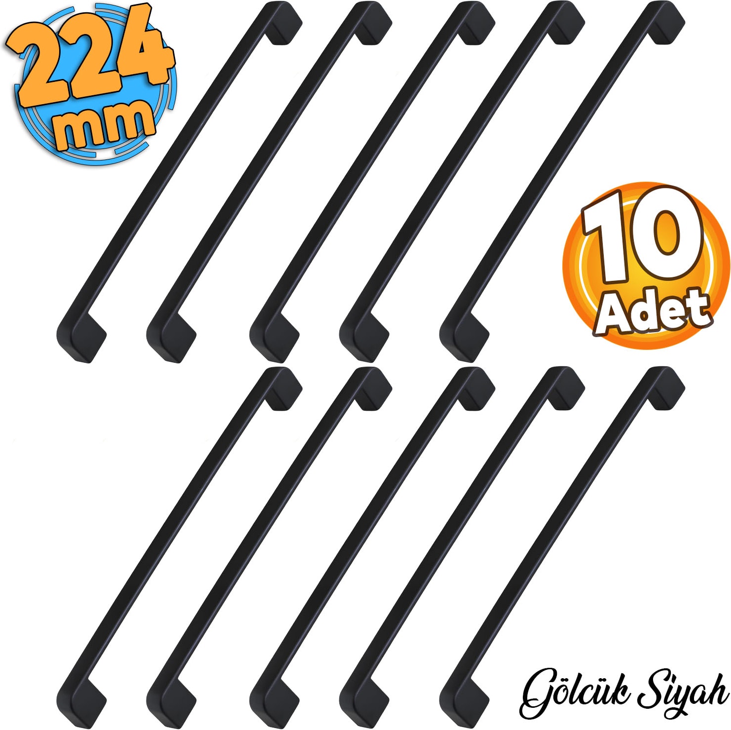 Gölcük Oval (224 mm - 22.4 cm) Metal Siyah Mobilya Mutfak Çekmece Dolap Dolabı Kulpu Kulbu Kulpları 10 ADET