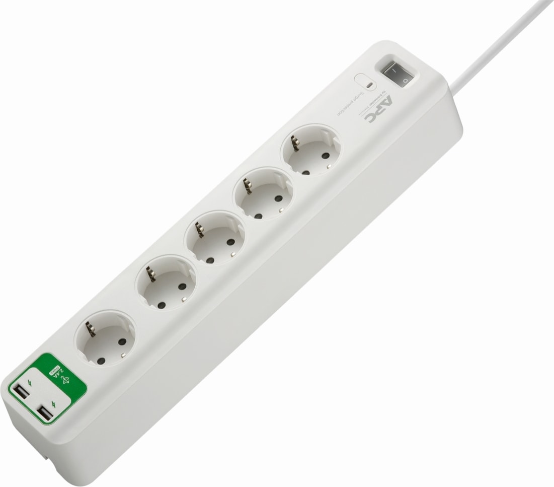 APC 5'li Akım Korumalı Priz ve 2 USB Girişi 5V-2.4A PM5U-GR