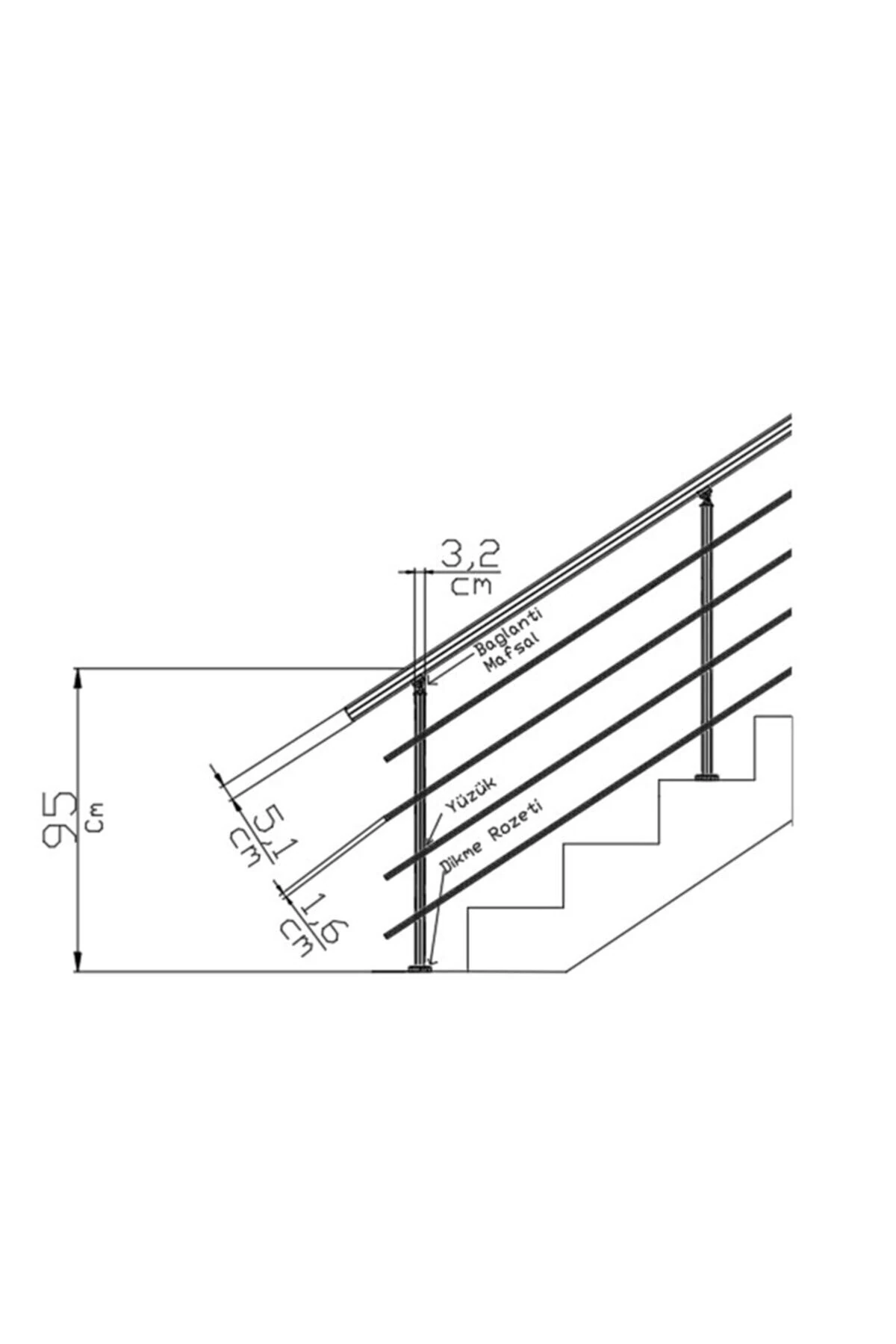 304 Kalite Paslanmaz Krom Merdiven Korkuluk 100 cm