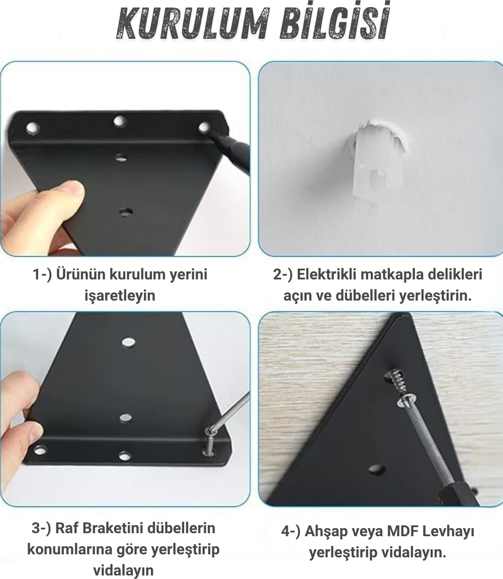 2'li Görünmez Duvar Rafı Askı Aparatı - Uzun Sağlam Metal Üçgen Raf Tutucu, Braketi,