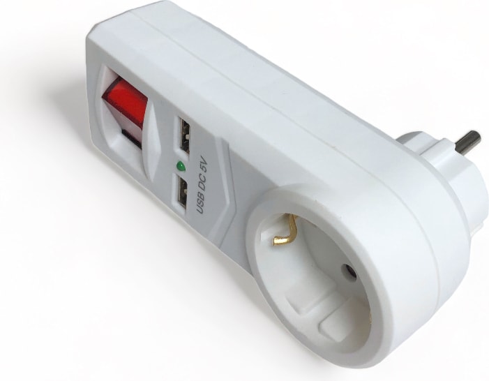 2 x USB Çıkışlı Topraklı Fiş Priz Anahtarlı Golyat Fiş 2,1 A