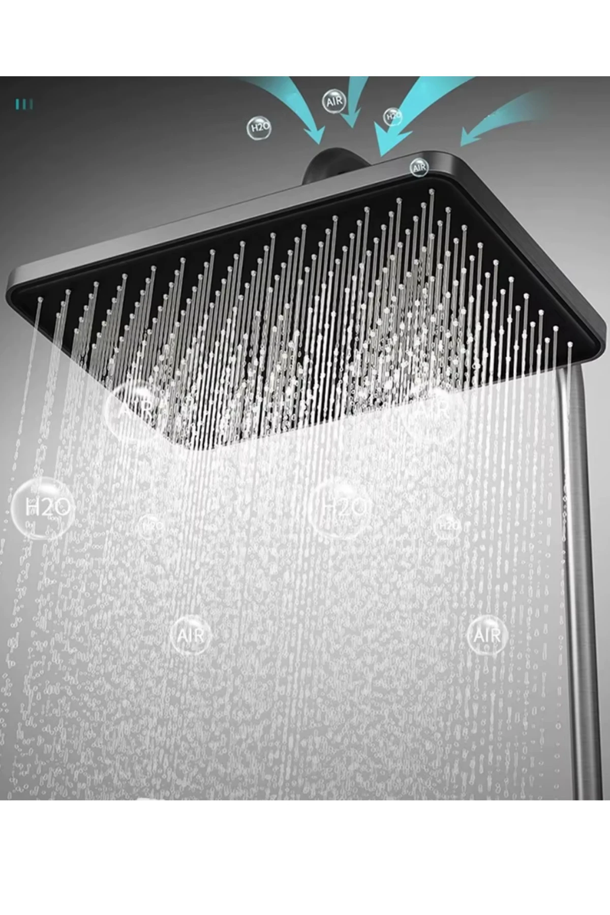 Slim Model Antrasit Gri Piyano Çok Fonksiyonlu Yağmurlama Tepe Duş Seti (Banyo Bataryası Dahil)