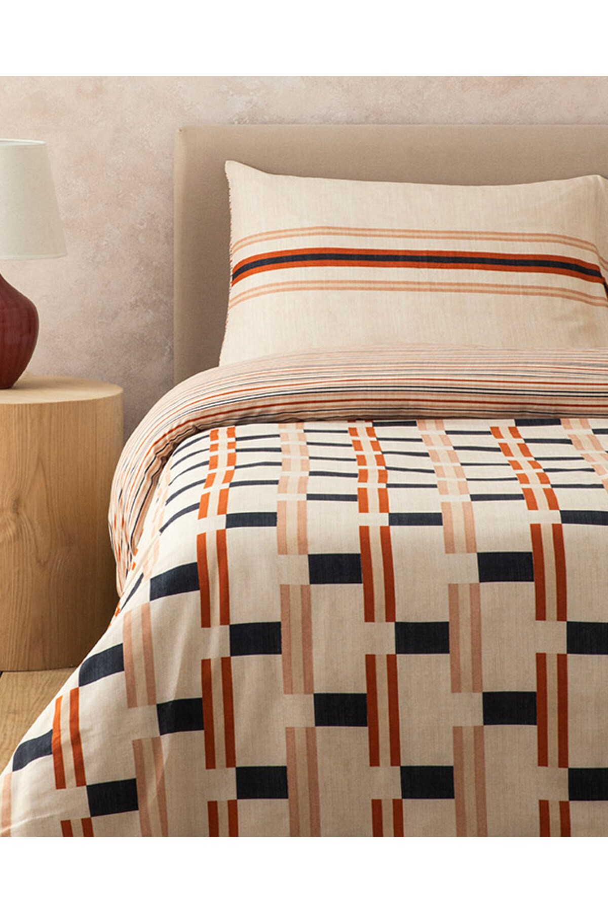 Timeline Dijital Baskılı Soft Cotton Çift Kişilik Nevresim Seti Terracotta