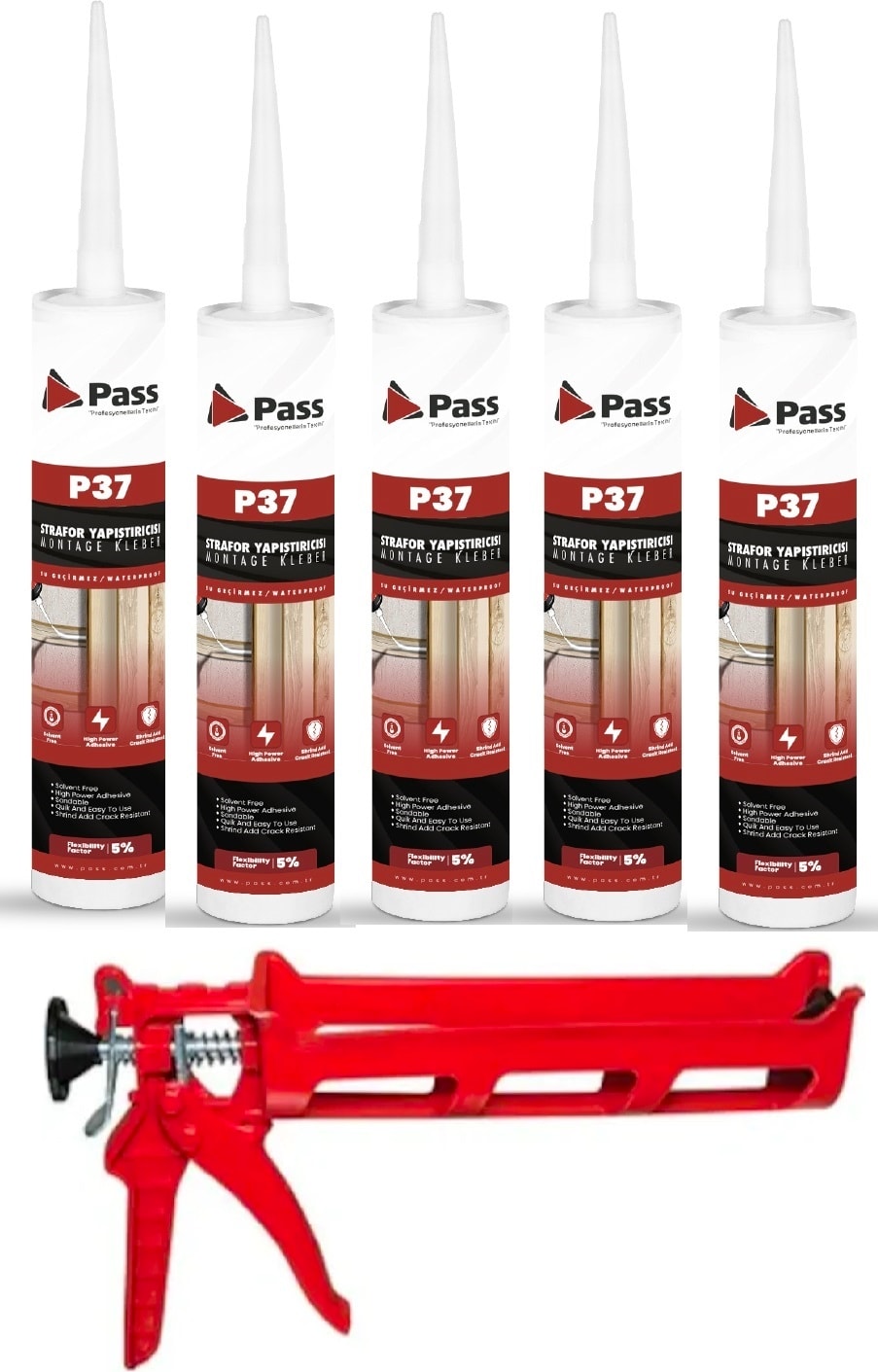 Strafor & Kartonpiyer Yapıştırıcısı 480 gr (5 Adet) + Silikon Tabancası