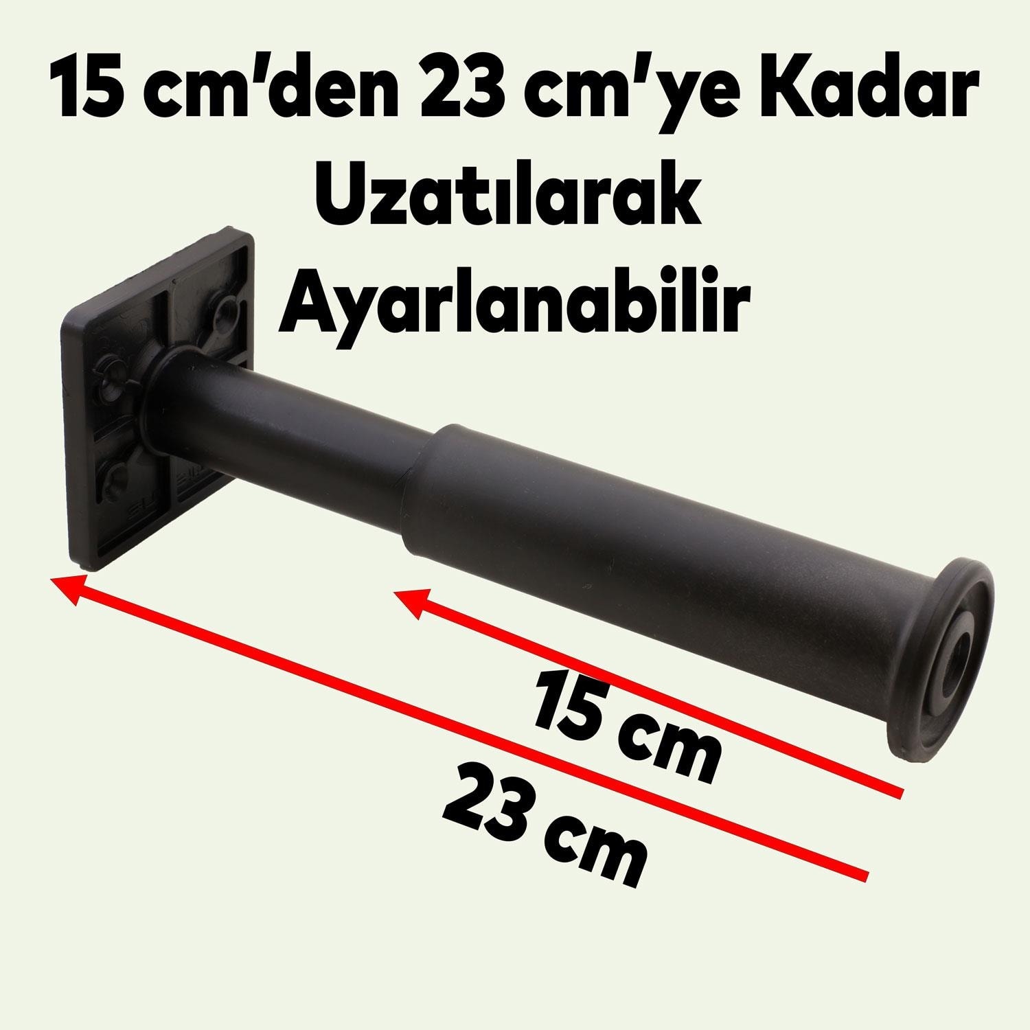 (4 Adet) Ayarlanabilir Destek 15 cm Siyah Mobilya Kanepe Koltuk Baza Yükseltme Yükseltici Ayağı Ayakları