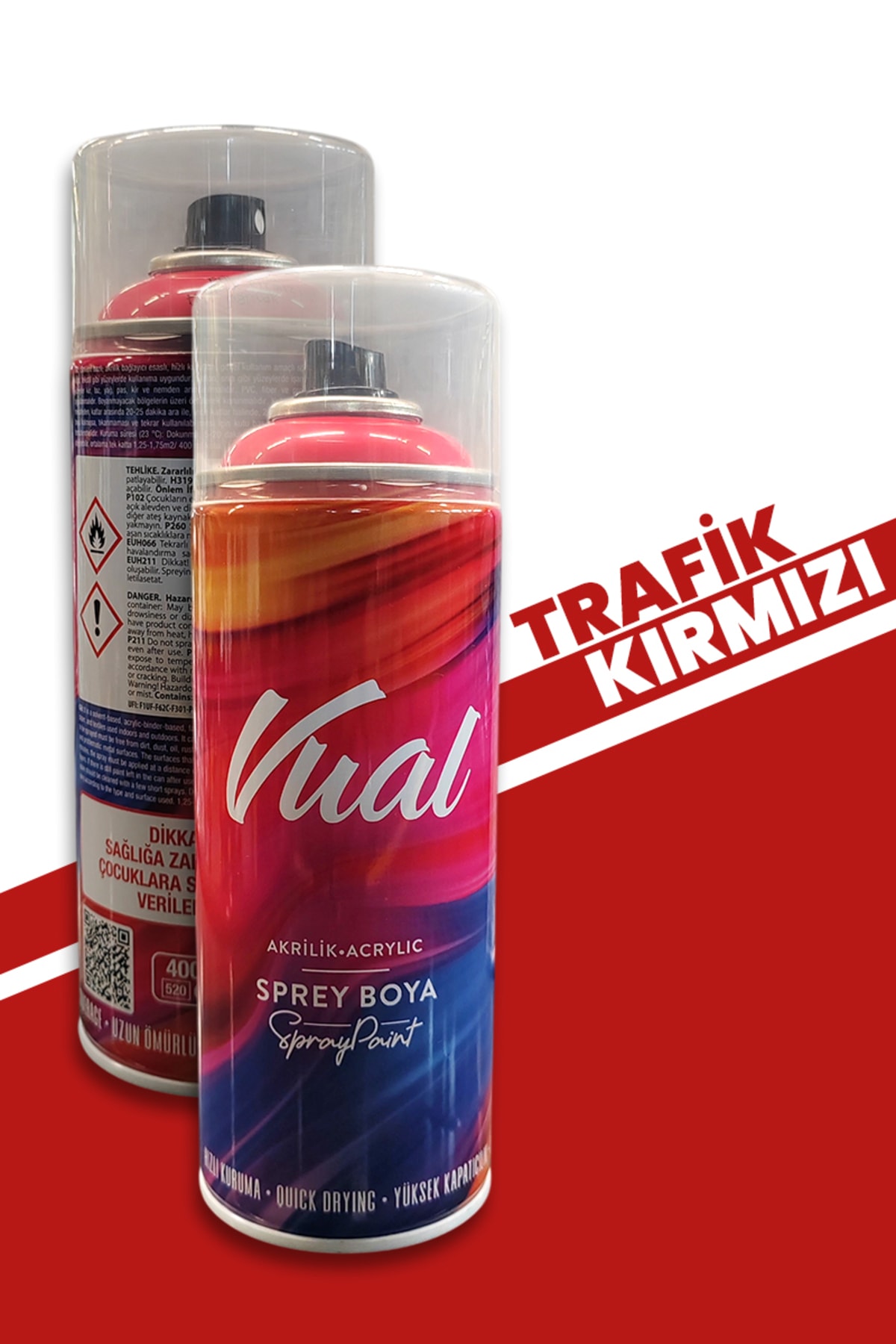 Vual Akrilik Parlak Trafik Kırmızı Sprey 400 ml - RAL 3020