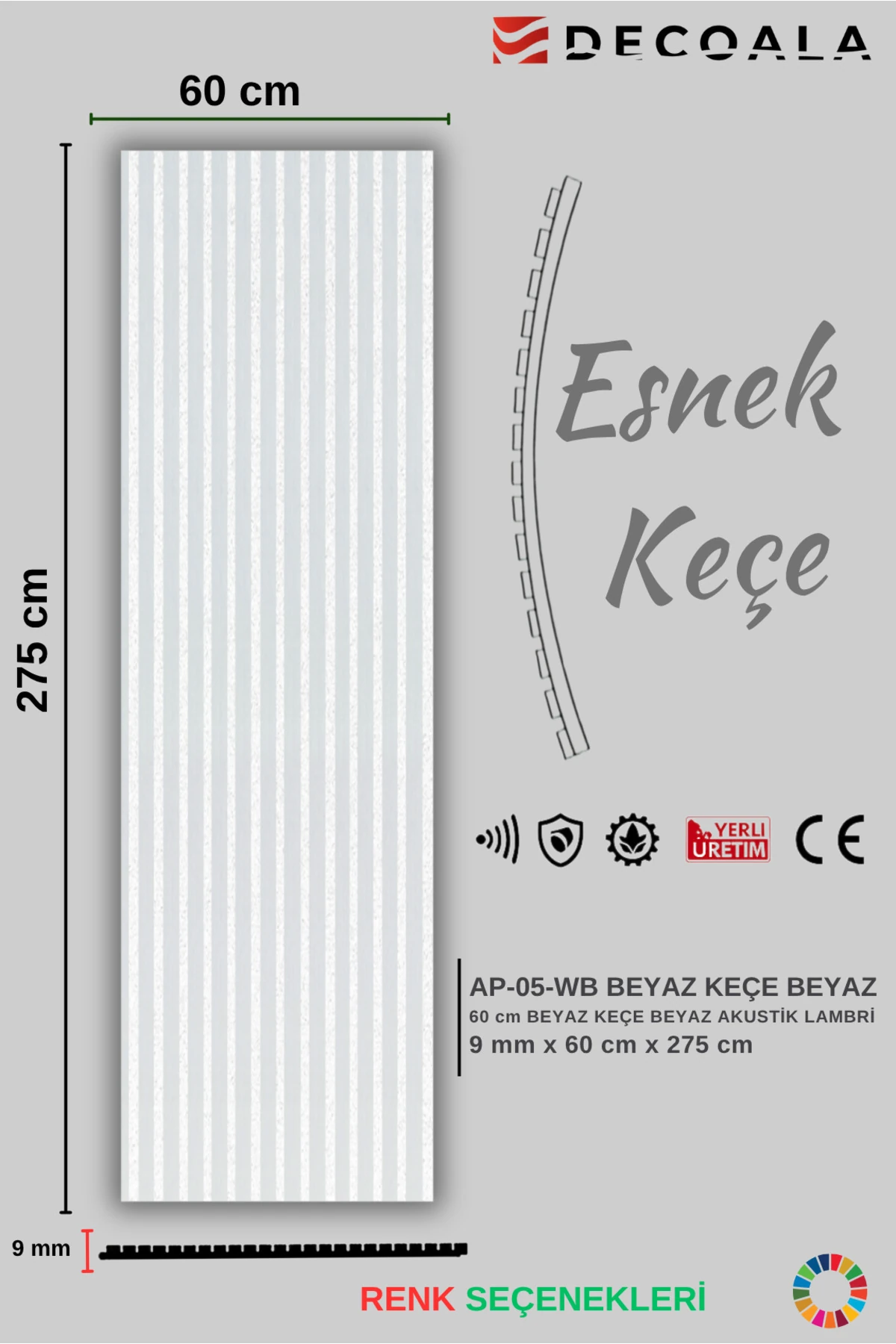 Mdf Ahşap Akustik Duvar Paneli Beyaz Keçe 60x275 Cm - Beyaz