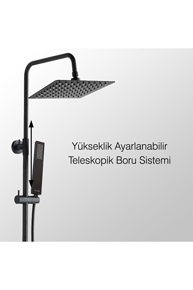 Teleskopik Kolonlu Tepe Duş Seti Robot Duş Pirinç El Başlıklı Siyah Kds102-2b