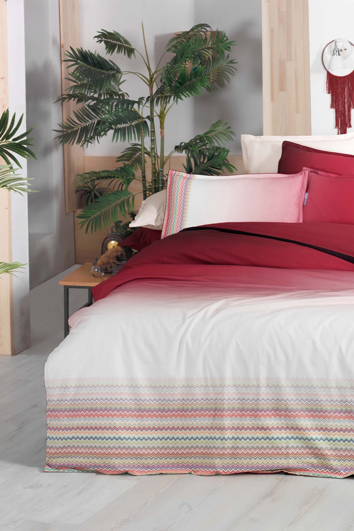 Lindi Kırmızı Çift Kişilik %100 Pamuk Fancy Poplin Nevresim Takımı