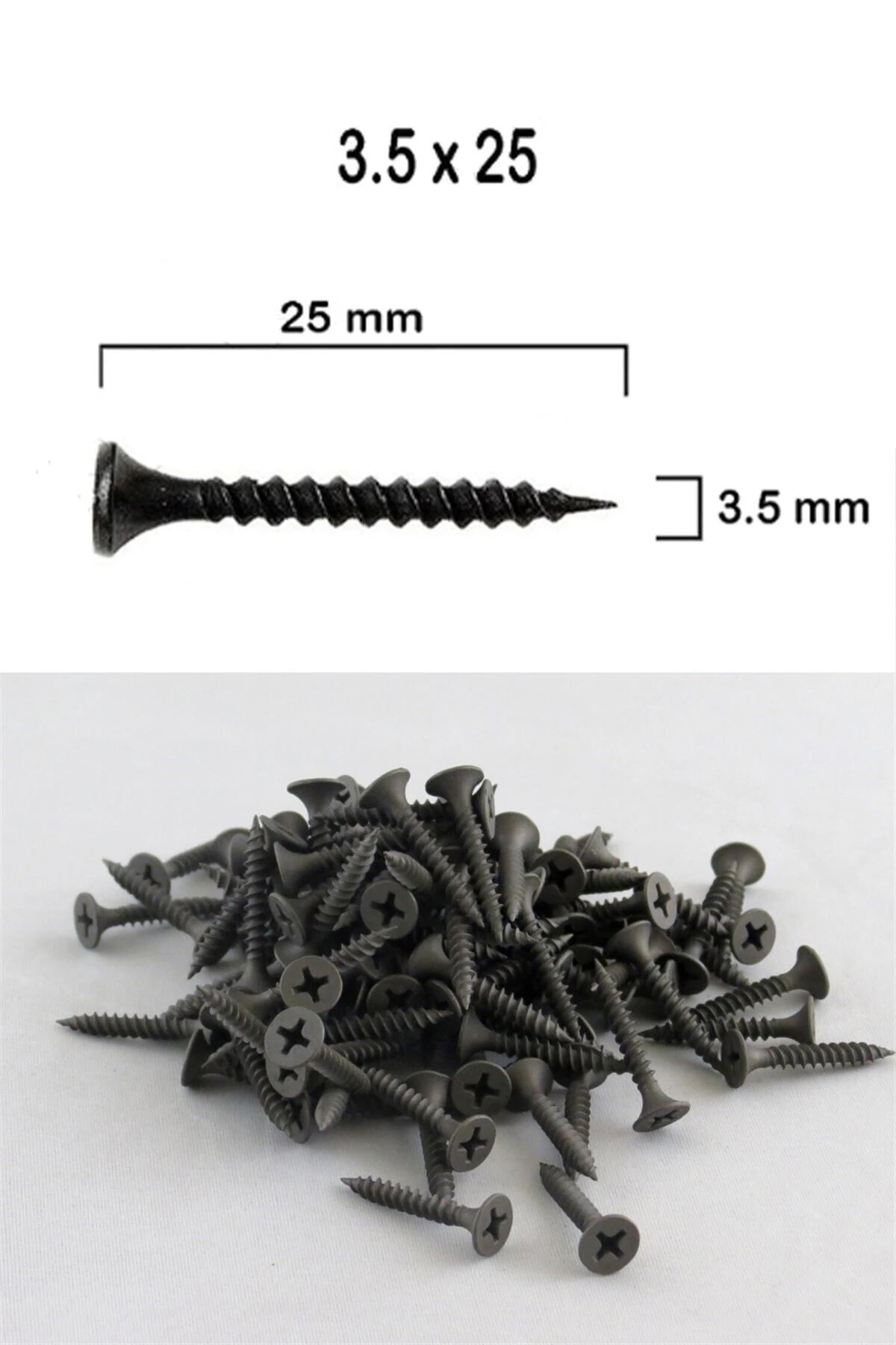 Sivri Uçlu Siyah Alçıpan Vidası 3.5x25 Sık Dişli Vida