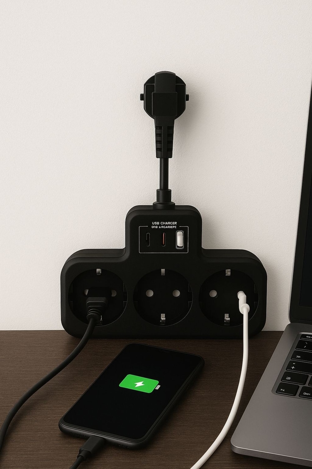 Çoklu Kablolu Priz Yüksek Gerilim Korumalı 3'lü Priz 1x USB 2x Type-C Çıkışlı Grup Priz Çoğaltıcı