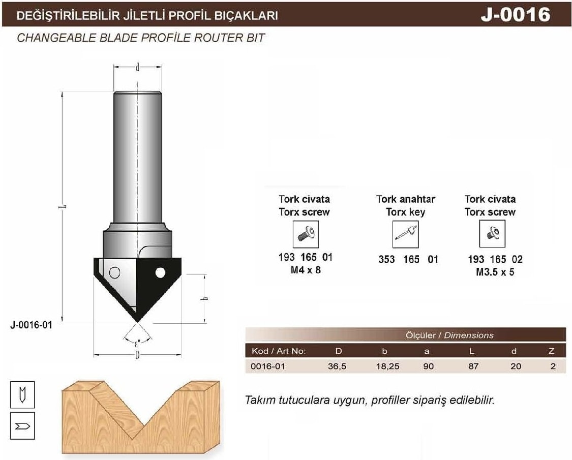 BOSCH Değiştirilebilir Jiletli 90' Açılı Profil Bıçağı J-0016-01 Z2 20 mm 20 mm