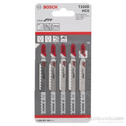 BOSCH - Temiz Kesim Serisi Polipropilen İçin T 102 D Dekupaj Testeresi Bıçağı - 5'Li Paket