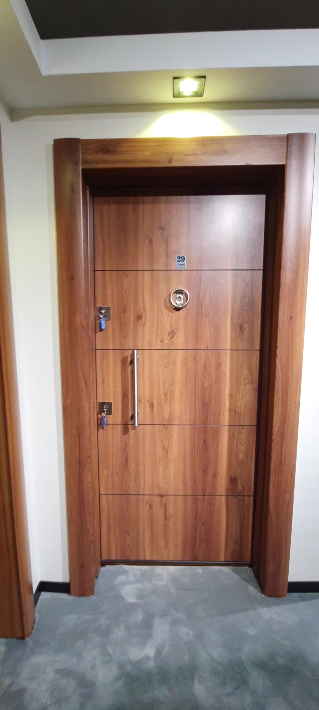 Çelik Kapı Modelleri Ahşap Kaplama Kasalı Düz Model Daire Kapısı, Çelik Kapı Sol Açılım