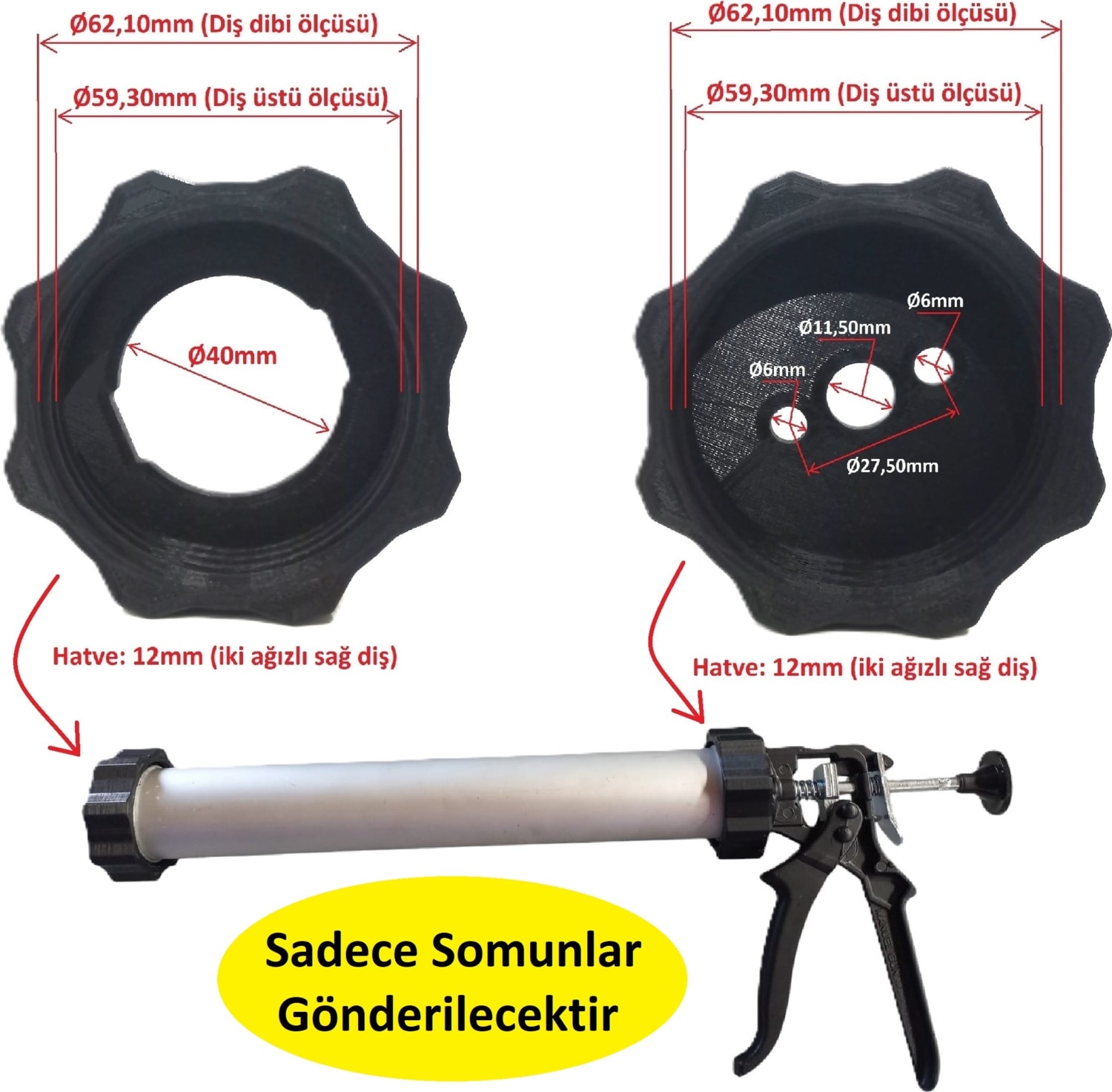 Sosis Silikon Tabancası Ön ve Arka Somun