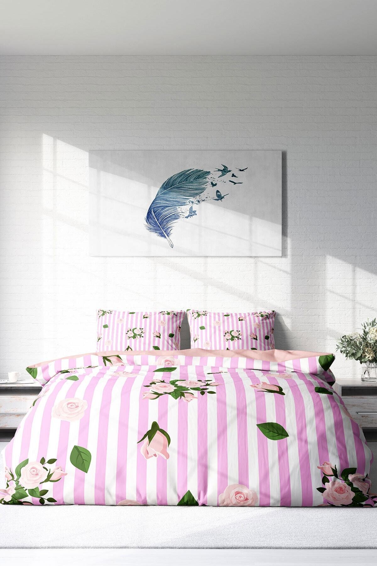 Kıng Sıze Scattered Roses Naturel Çift Kişilik Nevresim Takımı 220x240cm