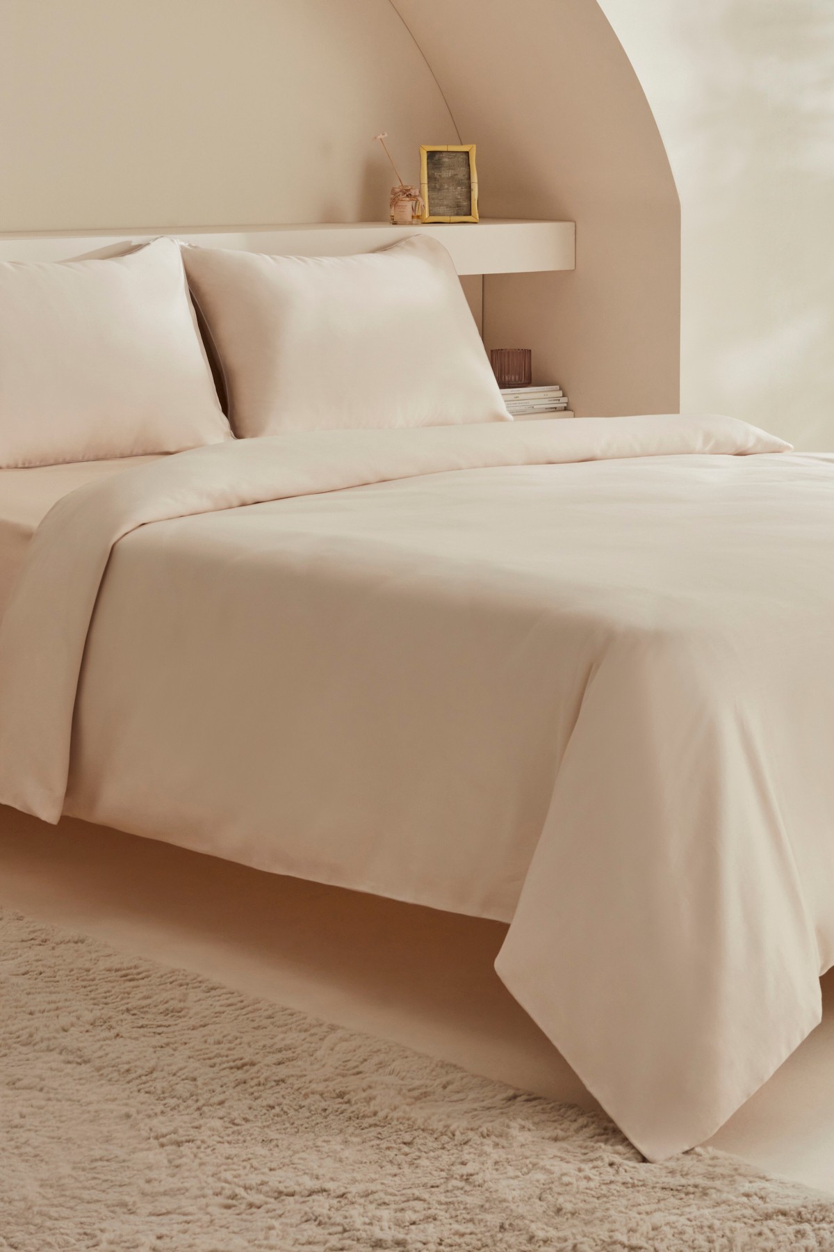 White Collection Vinas Çift Kişilik Saten Biyeli Nevresim Takımı Bej