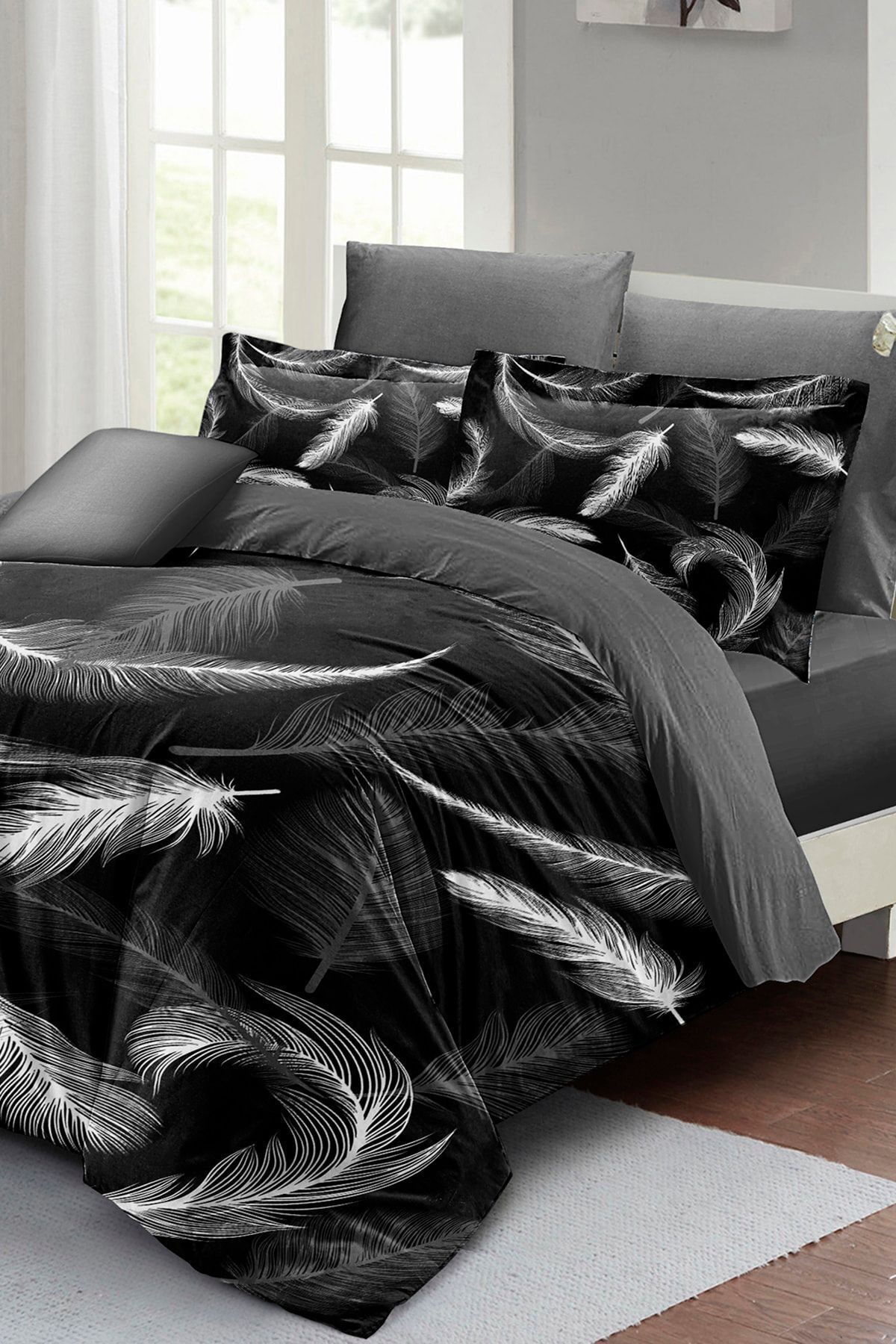 Nevresim Takımı Çift Kişilik 3d Pamuk Saten Dark Feather