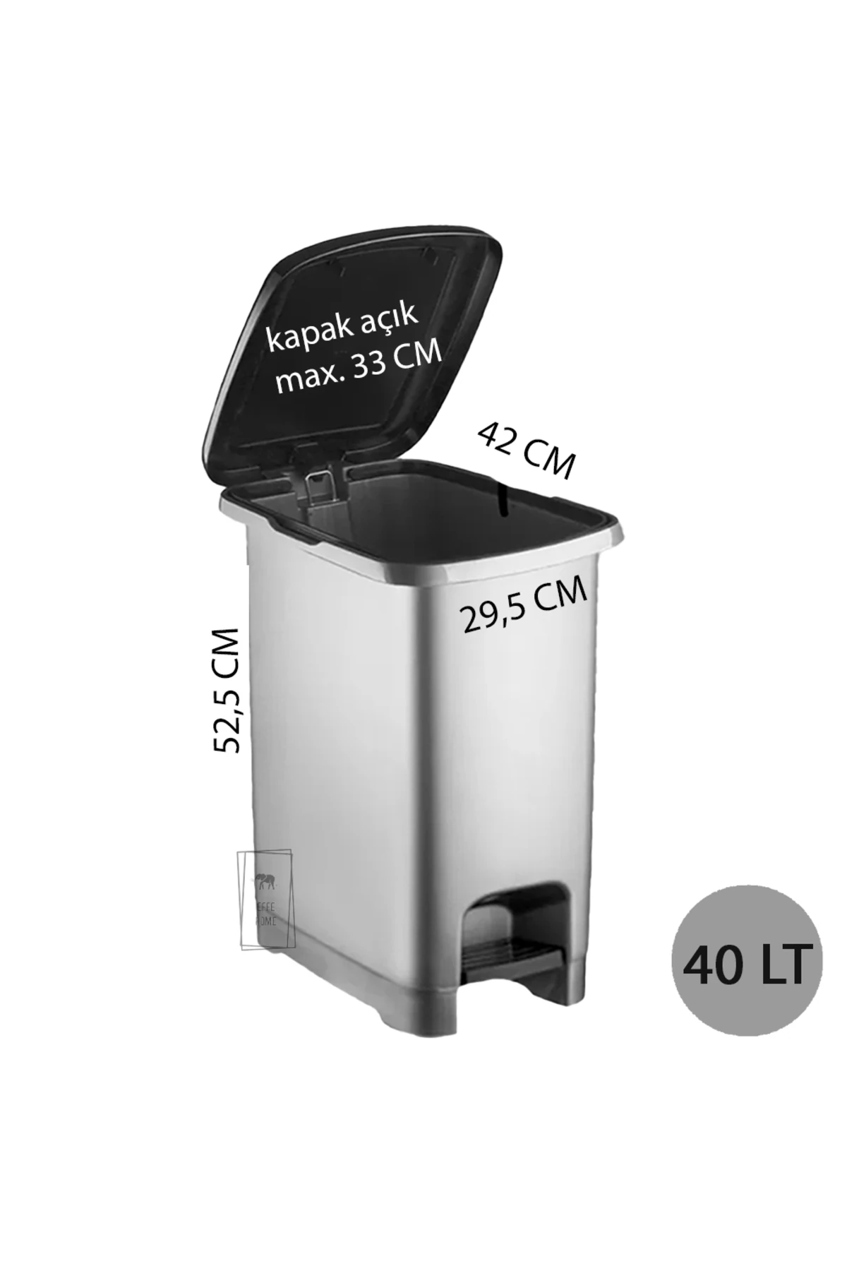 Banyo ve Mutfak İçin Pedallı Plastik Çöp Kovası ( iç kovasız) Metalik Gri